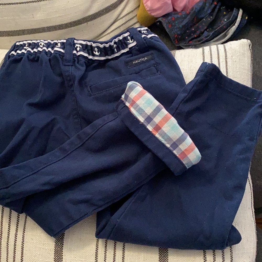 Nautica 24m navy pants plaid lined cuffs optional